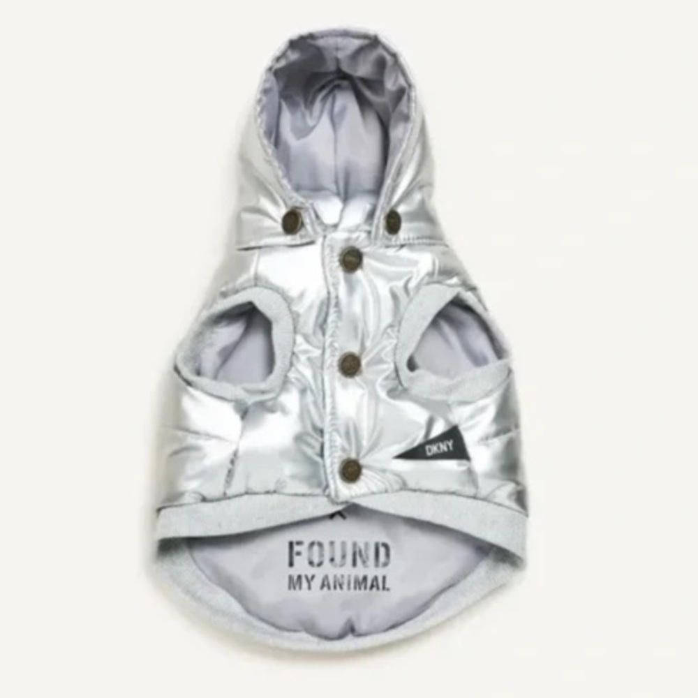 DKNY Metallic Silver Luxury Dog Puffer Jacket/Coat NWOT - Picture 4 of 6